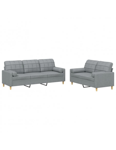 Set Divani 2 pz con Cuscini Grigio Chiaro in Tessuto