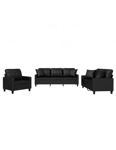 Set di Divani 3 pz con Cuscini Nero in Similpelle
