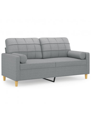 Divano a 2 Posti con Cuscini Grigio Chiaro 140 cm in Tessuto