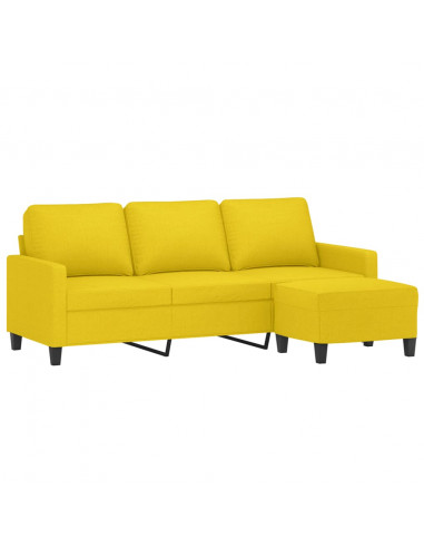 Divano a 3 Posti con Poggiapiedi Giallo Chiaro 180cm in Tessuto