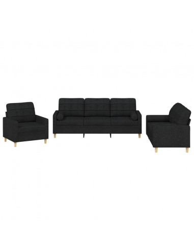 Set Divani 3 pz con Cuscini Nero in Tessuto