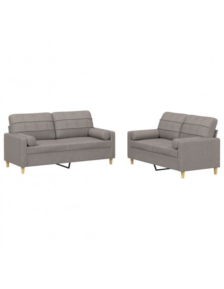 Set Divani 2 pz con Cuscini Tortora in Tessuto