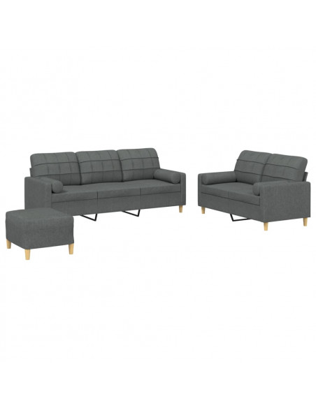 Set di Divani 3 pz con Cuscini Grigio Scuro in Tessuto