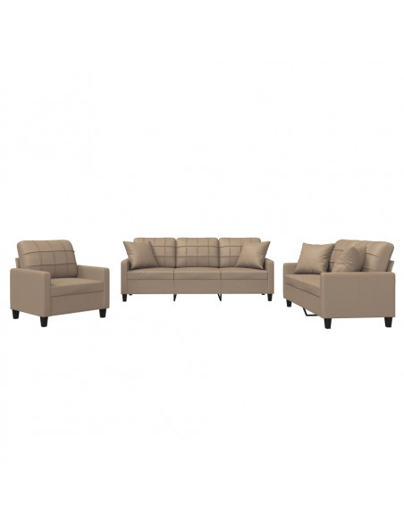 Set di Divani 3 pz con Cuscini Cappuccino in Similpelle