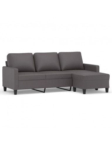 Divano a 3 Posti con Poggiapiedi grigio 180 cm in Similpelle