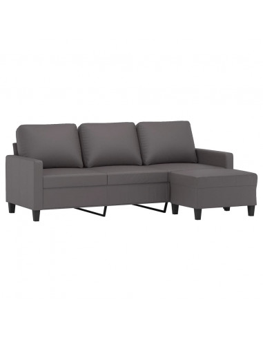 Divano a 3 Posti con Poggiapiedi grigio 180 cm in Similpelle