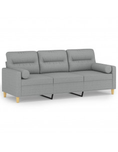 Divano a 3 Posti con Cuscini Grigio Chiaro 180 cm in Tessuto 2