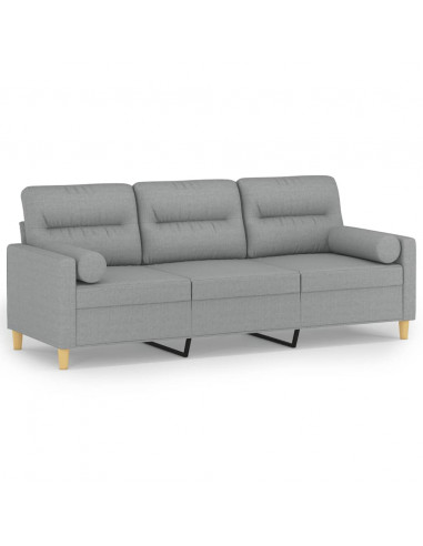 Divano a 3 Posti con Cuscini Grigio Chiaro 180 cm in Tessuto