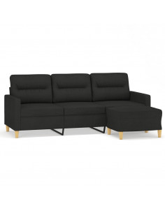 Divano a 3 Posti con Poggiapiedi Nero 180 cm in Tessuto 2