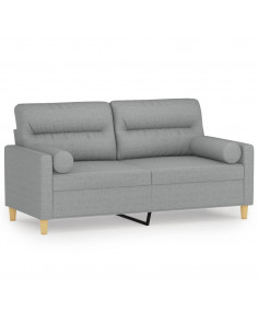 Divano a 2 Posti con Cuscini Grigio Chiaro 140 cm in Tessuto 2