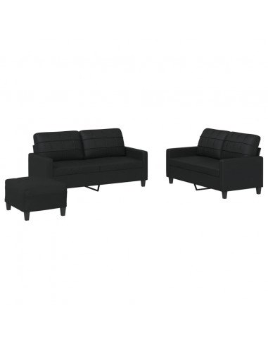 Set di Divani 3 pz con Cuscini Nero in Similpelle