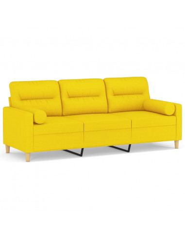 Divano a 3 Posti con Cuscini Giallo Chiaro 180 cm in Tessuto