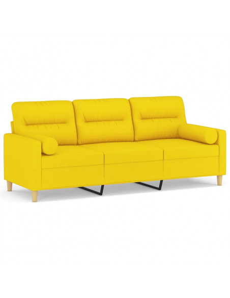 Divano a 3 Posti con Cuscini Giallo Chiaro 180 cm in Tessuto