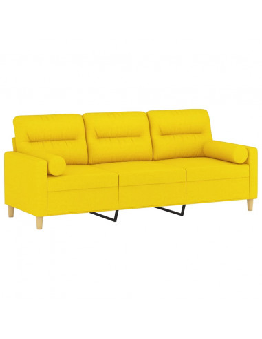 Divano a 3 Posti con Cuscini Giallo Chiaro 180 cm in Tessuto