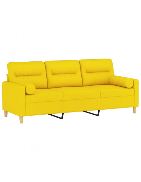 Divano a 3 Posti con Cuscini Giallo Chiaro 180 cm in Tessuto