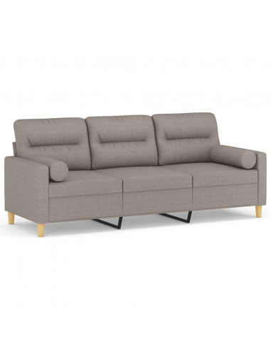 Divano a 3 Posti con Cuscini Tortora 180 cm in Tessuto