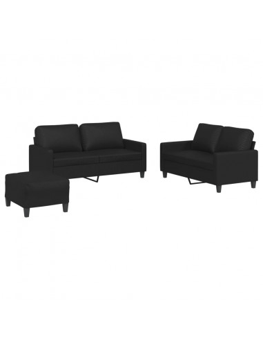 Set di Divani 3 pz con Cuscini Nero in Similpelle