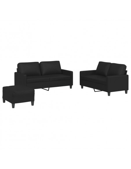 Set di Divani 3 pz con Cuscini Nero in Similpelle