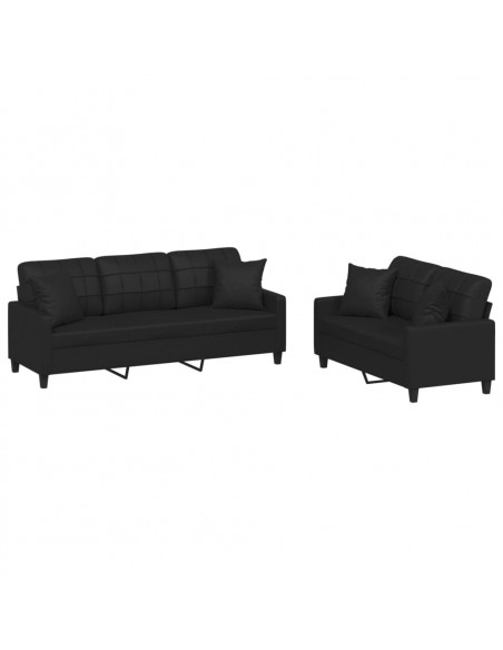 Set di Divani 2 pz con Cuscini Nero in Similpelle