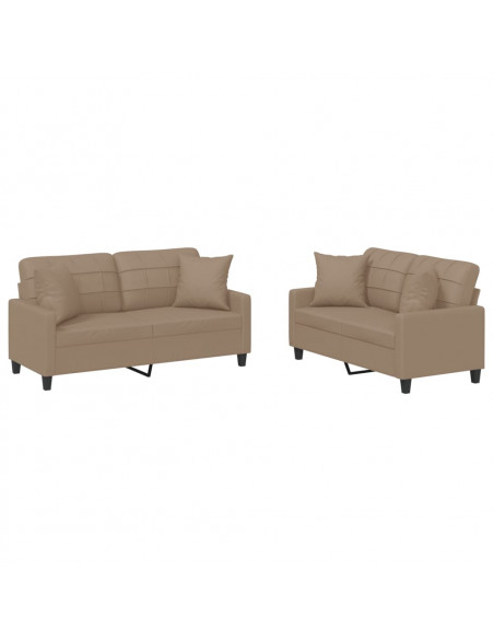Set di Divani 2 pz con Cuscini Cappuccino in Similpelle