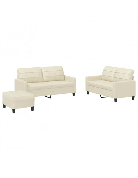 Set di Divani 3 pz con Cuscini crema in Similpelle