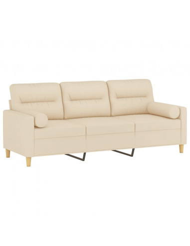 Divano a 3 Posti con Cuscini Crema 180 cm in Tessuto