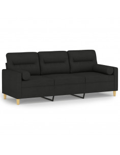 Divano a 3 Posti con Cuscini Nero 180 cm in Tessuto 2