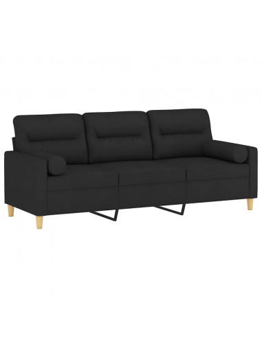 Divano a 3 Posti con Cuscini Nero 180 cm in Tessuto