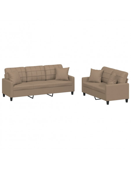 Set di Divani 2 pz con Cuscini Cappuccino in Similpelle