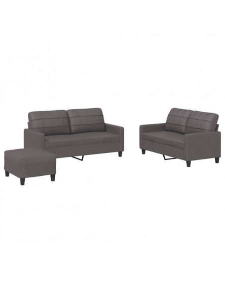 Set di Divani 3 pz con Cuscini Grigio in Similpelle