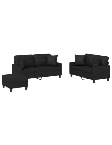 Set di Divani 3 pz con Cuscini Nero in Similpelle