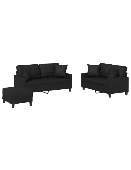 Set di Divani 3 pz con Cuscini Nero in Similpelle