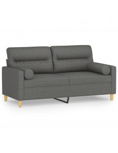 Divano a 2 Posti con Cuscini Grigio Scuro 140 cm in Tessuto 2