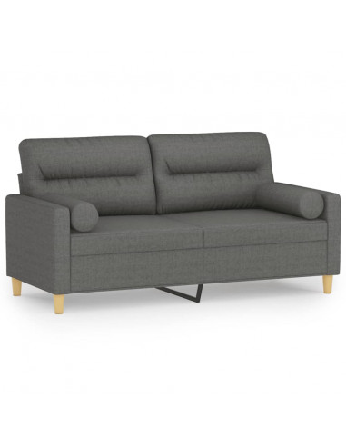 Divano a 2 Posti con Cuscini Grigio Scuro 140 cm in Tessuto