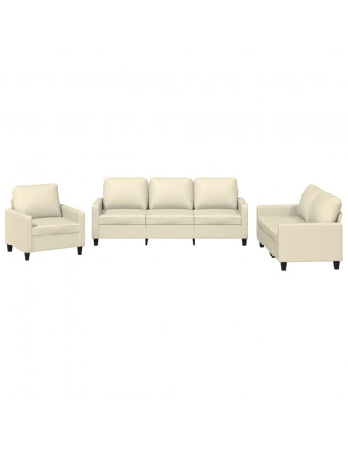 Set di Divani 3 pz con Cuscini crema in Similpelle