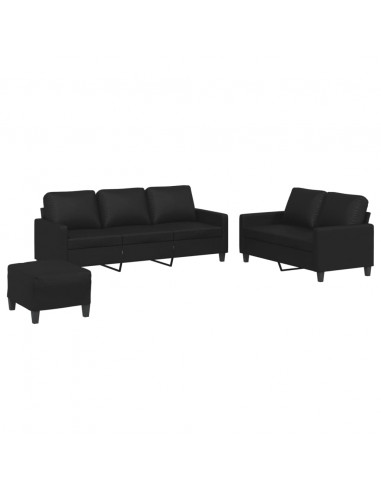 Set di Divani 3 pz con Cuscini Nero in Similpelle