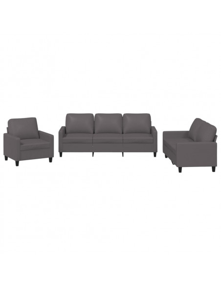 Set di Divani 3 pz con Cuscini Grigio in Similpelle