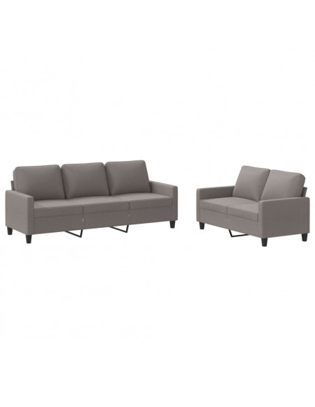 Set di Divani 2 pz con Cuscini Tortora in Tessuto
