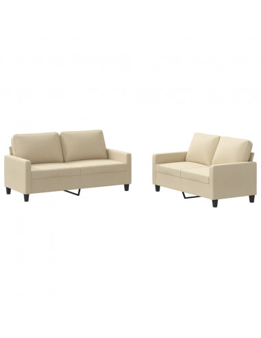Set di Divani 2 pz con Cuscini Crema in Tessuto
