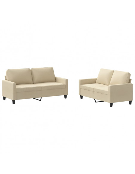 Set di Divani 2 pz con Cuscini Crema in Tessuto