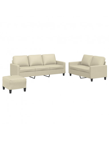 Set di Divani 3 pz con Cuscini crema in Similpelle