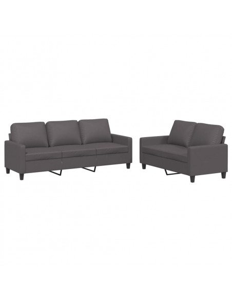 Set di Divani 2 pz con Cuscini Grigio in Similpelle