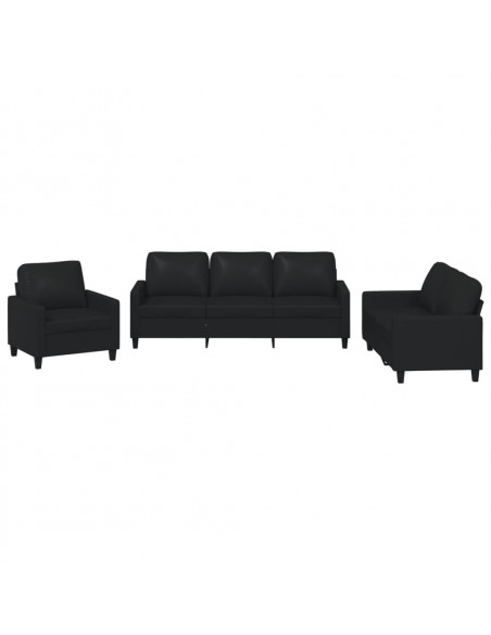 Set di Divani 3 pz con Cuscini Nero in Similpelle