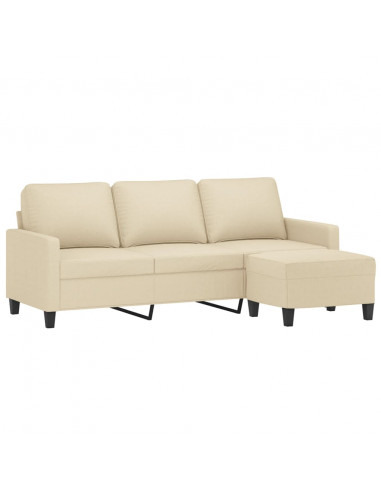 Divano a 3 Posti con Poggiapiedi Crema 180 cm in Tessuto