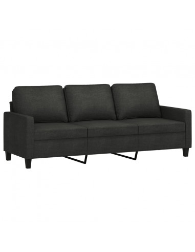 Divano a 3 Posti con Poggiapiedi Nero 180 cm in Tessuto