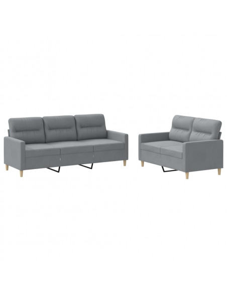 Set di Divani 2 pz con Cuscini Grigio Chiaro in Tessuto