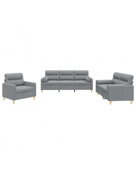 Set Divani 3 pz con Cuscini Grigio Chiaro in Tessuto