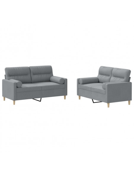 Set Divani 2 pz con Cuscini Grigio Chiaro in Tessuto