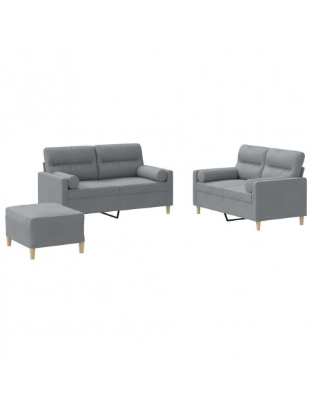 Set Divani 3 pz con Cuscini Grigio Chiaro in Tessuto