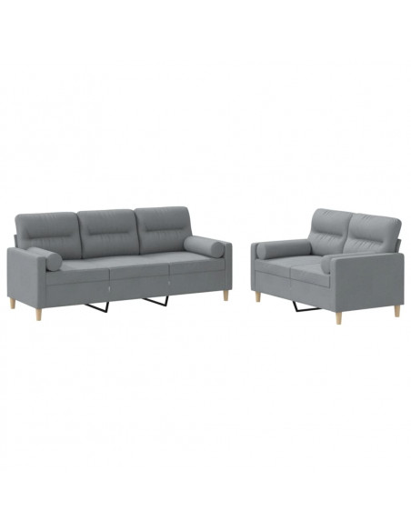 Set Divani 2 pz con Cuscini Grigio Chiaro in Tessuto